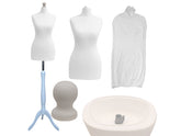 Display Guru Uk Size 8/10 Female Dressmakers Tailors Dummy Mannequin, White Torso Bust With SilverWood Tripod Stand